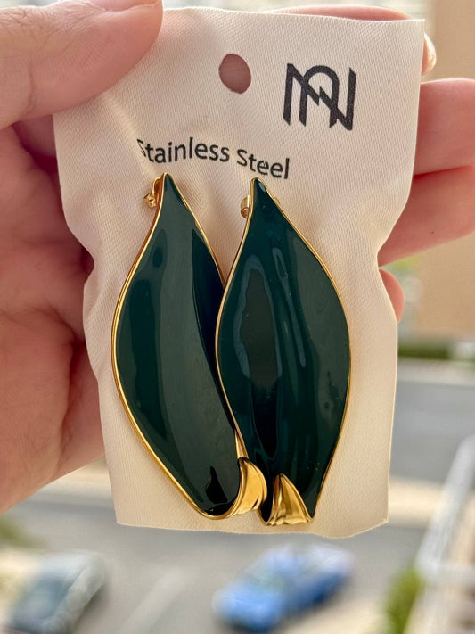 Dark Green Leaf Earrings